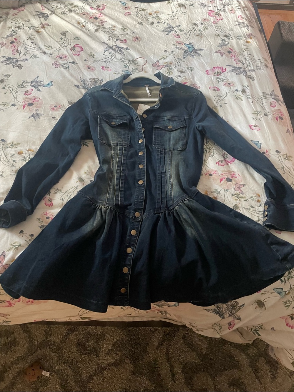 Free People button-Front Dark Blue Denim Dress